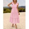 imageZESICA Womens 2025 Summer Boho Casual V Neck Sleeveless Midi Dresses Tie Shoulder Flowy Tiered A Line Beach Long SundressPink