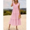 imageZESICA Womens 2025 Summer Boho Casual V Neck Sleeveless Midi Dresses Tie Shoulder Flowy Tiered A Line Beach Long SundressPink