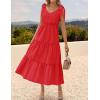 imageZESICA Womens 2025 Summer Boho Casual V Neck Sleeveless Midi Dresses Tie Shoulder Flowy Tiered A Line Beach Long SundressRed