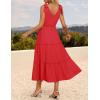 imageZESICA Womens 2025 Summer Boho Casual V Neck Sleeveless Midi Dresses Tie Shoulder Flowy Tiered A Line Beach Long SundressRed