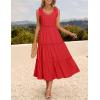 imageZESICA Womens 2025 Summer Boho Casual V Neck Sleeveless Midi Dresses Tie Shoulder Flowy Tiered A Line Beach Long SundressRed