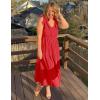 imageZESICA Womens 2025 Summer Boho Casual V Neck Sleeveless Midi Dresses Tie Shoulder Flowy Tiered A Line Beach Long SundressRed
