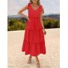 imageZESICA Womens 2025 Summer Boho Casual V Neck Sleeveless Midi Dresses Tie Shoulder Flowy Tiered A Line Beach Long SundressRed