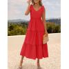 imageZESICA Womens 2025 Summer Boho Casual V Neck Sleeveless Midi Dresses Tie Shoulder Flowy Tiered A Line Beach Long SundressRed