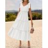 imageZESICA Womens 2025 Summer Boho Casual V Neck Sleeveless Midi Dresses Tie Shoulder Flowy Tiered A Line Beach Long SundressWhite