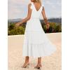 imageZESICA Womens 2025 Summer Boho Casual V Neck Sleeveless Midi Dresses Tie Shoulder Flowy Tiered A Line Beach Long SundressWhite