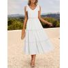imageZESICA Womens 2025 Summer Boho Casual V Neck Sleeveless Midi Dresses Tie Shoulder Flowy Tiered A Line Beach Long SundressWhite