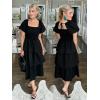 imageZESICA Womens 2025 Summer Boho Midi Dress Short Puff Sleeve Flowy A Line Tiered Beach Vacation Long DressesBlack
