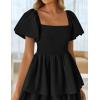 imageZESICA Womens 2025 Summer Boho Midi Dress Short Puff Sleeve Flowy A Line Tiered Beach Vacation Long DressesBlack