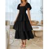 imageZESICA Womens 2025 Summer Boho Midi Dress Short Puff Sleeve Flowy A Line Tiered Beach Vacation Long DressesBlack