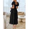 imageZESICA Womens 2025 Summer Boho Midi Dress Short Puff Sleeve Flowy A Line Tiered Beach Vacation Long DressesBlack
