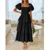 imageZESICA Womens 2025 Summer Boho Midi Dress Short Puff Sleeve Flowy A Line Tiered Beach Vacation Long DressesBlack