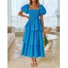 imageZESICA Womens 2025 Summer Boho Midi Dress Short Puff Sleeve Flowy A Line Tiered Beach Vacation Long DressesBlue
