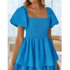 imageZESICA Womens 2025 Summer Boho Midi Dress Short Puff Sleeve Flowy A Line Tiered Beach Vacation Long DressesBlue