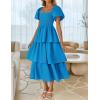 imageZESICA Womens 2025 Summer Boho Midi Dress Short Puff Sleeve Flowy A Line Tiered Beach Vacation Long DressesBlue