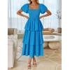 imageZESICA Womens 2025 Summer Boho Midi Dress Short Puff Sleeve Flowy A Line Tiered Beach Vacation Long DressesBlue