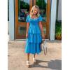 imageZESICA Womens 2025 Summer Boho Midi Dress Short Puff Sleeve Flowy A Line Tiered Beach Vacation Long DressesBlue