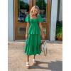 imageZESICA Womens 2025 Summer Boho Midi Dress Short Puff Sleeve Flowy A Line Tiered Beach Vacation Long DressesGreen