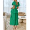 imageZESICA Womens 2025 Summer Boho Midi Dress Short Puff Sleeve Flowy A Line Tiered Beach Vacation Long DressesGreen
