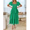 imageZESICA Womens 2025 Summer Boho Midi Dress Short Puff Sleeve Flowy A Line Tiered Beach Vacation Long DressesGreen