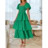 imageZESICA Womens 2025 Summer Boho Midi Dress Short Puff Sleeve Flowy A Line Tiered Beach Vacation Long DressesGreen