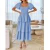 imageZESICA Womens 2025 Summer Boho Midi Dress Short Puff Sleeve Flowy A Line Tiered Beach Vacation Long DressesLight Blue