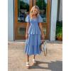imageZESICA Womens 2025 Summer Boho Midi Dress Short Puff Sleeve Flowy A Line Tiered Beach Vacation Long DressesLight Blue