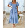 imageZESICA Womens 2025 Summer Boho Midi Dress Short Puff Sleeve Flowy A Line Tiered Beach Vacation Long DressesLight Blue