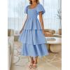 imageZESICA Womens 2025 Summer Boho Midi Dress Short Puff Sleeve Flowy A Line Tiered Beach Vacation Long DressesLight Blue