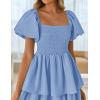 imageZESICA Womens 2025 Summer Boho Midi Dress Short Puff Sleeve Flowy A Line Tiered Beach Vacation Long DressesLight Blue
