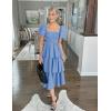 imageZESICA Womens 2025 Summer Boho Midi Dress Short Puff Sleeve Flowy A Line Tiered Beach Vacation Long DressesLight Blue