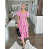 imageZESICA Womens 2025 Summer Boho Midi Dress Short Puff Sleeve Flowy A Line Tiered Beach Vacation Long DressesPink