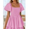 imageZESICA Womens 2025 Summer Boho Midi Dress Short Puff Sleeve Flowy A Line Tiered Beach Vacation Long DressesPink