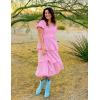 imageZESICA Womens 2025 Summer Boho Midi Dress Short Puff Sleeve Flowy A Line Tiered Beach Vacation Long DressesPink