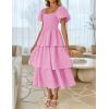 imageZESICA Womens 2025 Summer Boho Midi Dress Short Puff Sleeve Flowy A Line Tiered Beach Vacation Long DressesPink