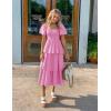 imageZESICA Womens 2025 Summer Boho Midi Dress Short Puff Sleeve Flowy A Line Tiered Beach Vacation Long DressesPink