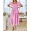 imageZESICA Womens 2025 Summer Boho Midi Dress Short Puff Sleeve Flowy A Line Tiered Beach Vacation Long DressesPink