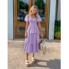 imageZESICA Womens 2025 Summer Boho Midi Dress Short Puff Sleeve Flowy A Line Tiered Beach Vacation Long DressesPurple
