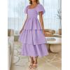 imageZESICA Womens 2025 Summer Boho Midi Dress Short Puff Sleeve Flowy A Line Tiered Beach Vacation Long DressesPurple