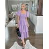 imageZESICA Womens 2025 Summer Boho Midi Dress Short Puff Sleeve Flowy A Line Tiered Beach Vacation Long DressesPurple