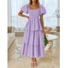 imageZESICA Womens 2025 Summer Boho Midi Dress Short Puff Sleeve Flowy A Line Tiered Beach Vacation Long DressesPurple