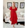 imageZESICA Womens 2025 Summer Boho Midi Dress Short Puff Sleeve Flowy A Line Tiered Beach Vacation Long DressesRed