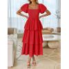 imageZESICA Womens 2025 Summer Boho Midi Dress Short Puff Sleeve Flowy A Line Tiered Beach Vacation Long DressesRed