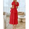 imageZESICA Womens 2025 Summer Boho Midi Dress Short Puff Sleeve Flowy A Line Tiered Beach Vacation Long DressesRed