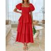 imageZESICA Womens 2025 Summer Boho Midi Dress Short Puff Sleeve Flowy A Line Tiered Beach Vacation Long DressesRed