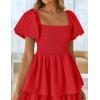 imageZESICA Womens 2025 Summer Boho Midi Dress Short Puff Sleeve Flowy A Line Tiered Beach Vacation Long DressesRed