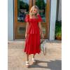 imageZESICA Womens 2025 Summer Boho Midi Dress Short Puff Sleeve Flowy A Line Tiered Beach Vacation Long DressesRed