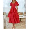 imageZESICA Womens 2025 Summer Boho Midi Dress Short Puff Sleeve Flowy A Line Tiered Beach Vacation Long DressesRed