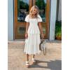 imageZESICA Womens 2025 Summer Boho Midi Dress Short Puff Sleeve Flowy A Line Tiered Beach Vacation Long DressesWhite