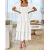 imageZESICA Womens 2025 Summer Boho Midi Dress Short Puff Sleeve Flowy A Line Tiered Beach Vacation Long DressesWhite